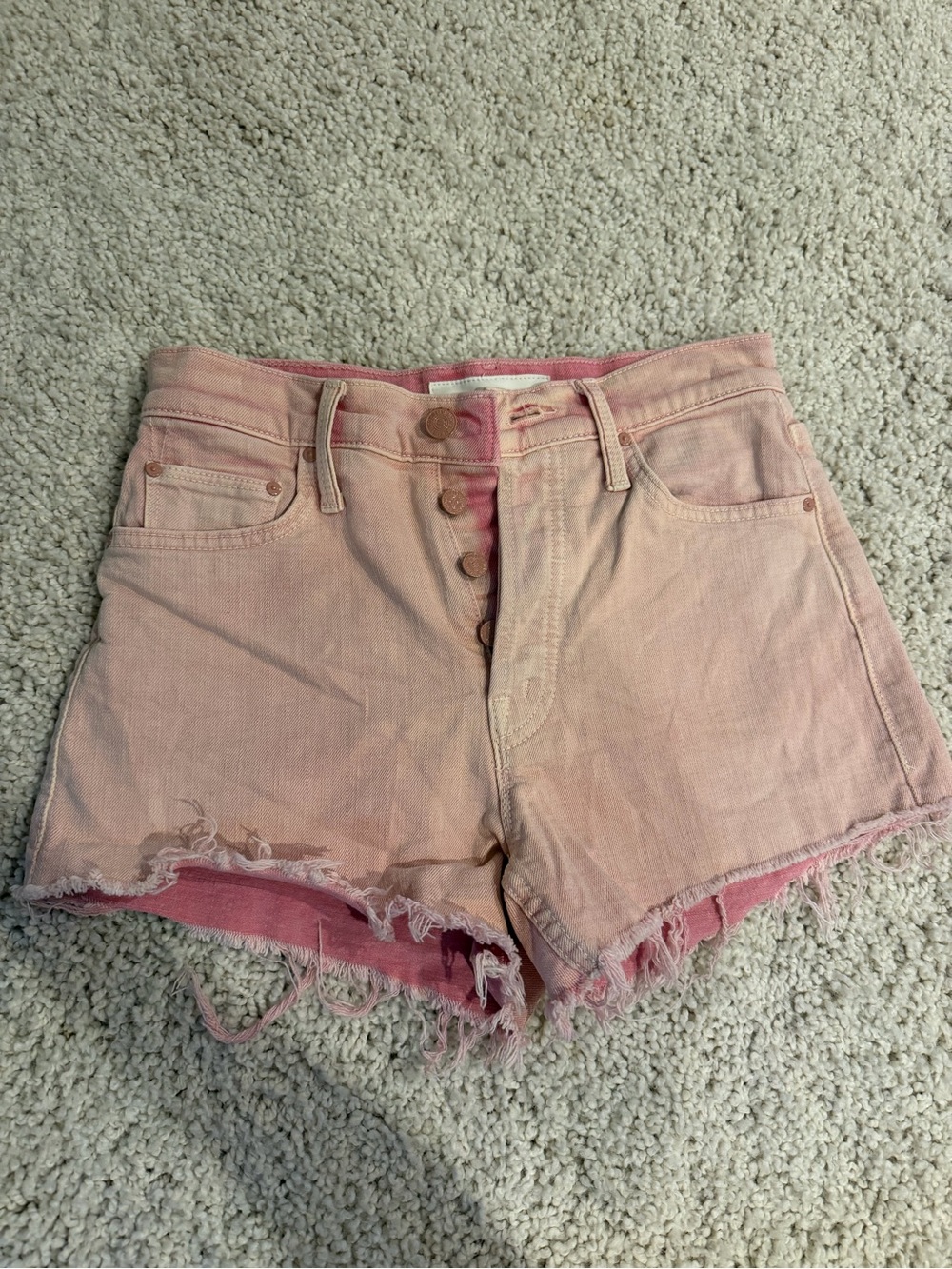 MOTHER Pink Faded Denim Cutoff Shorts